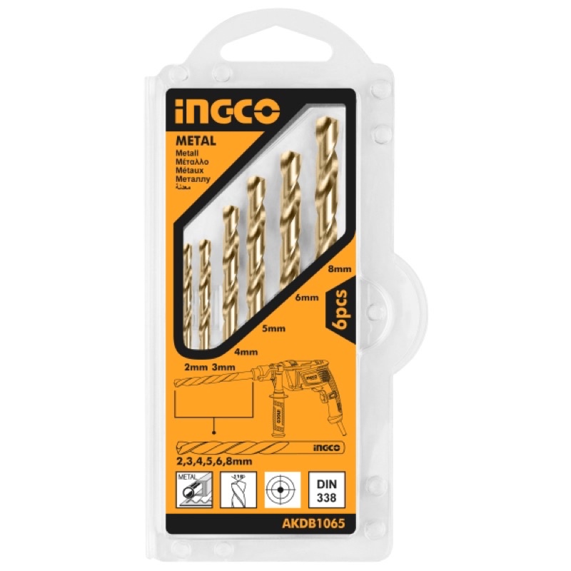 INGCO Bộ 6 mũi khoan kim loại HSS AKDB1065