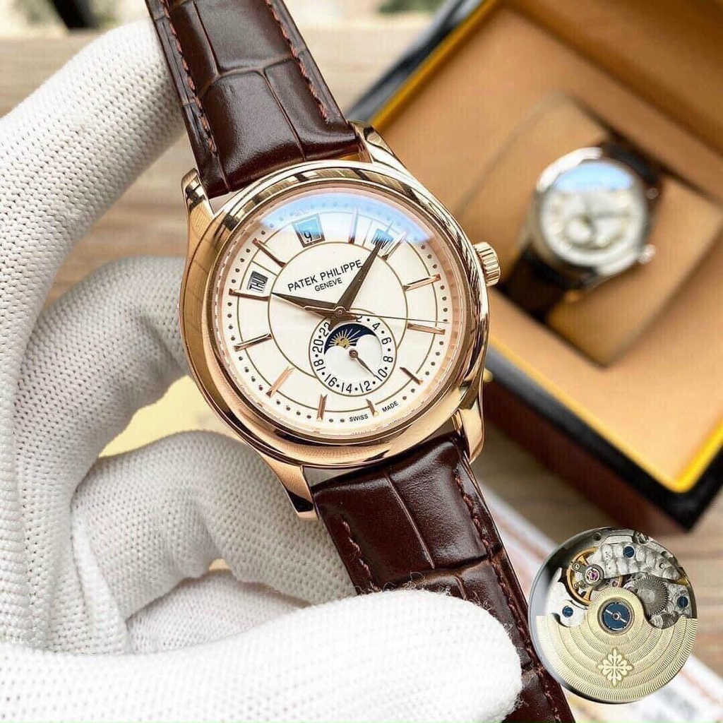ĐỒNG HỒ NAM PATEK PHILIPE 5205 W Br máy cơ nhật -khung thép- Automatic- 40mm- chống nước- BẢO HÀNH 2năm