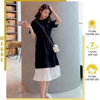 Váy bầu công sở dáng suông đuôi cá có dây rút eo chất thun cotton đẹp- đầm bầu babydoll tiểu thư cực xinh