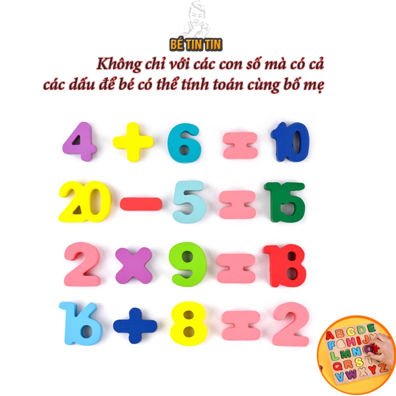 Bảng chữ số gỗ nổi số cho bé, kích thước 20x20cm, giúp bé phát triển tư duy toán học