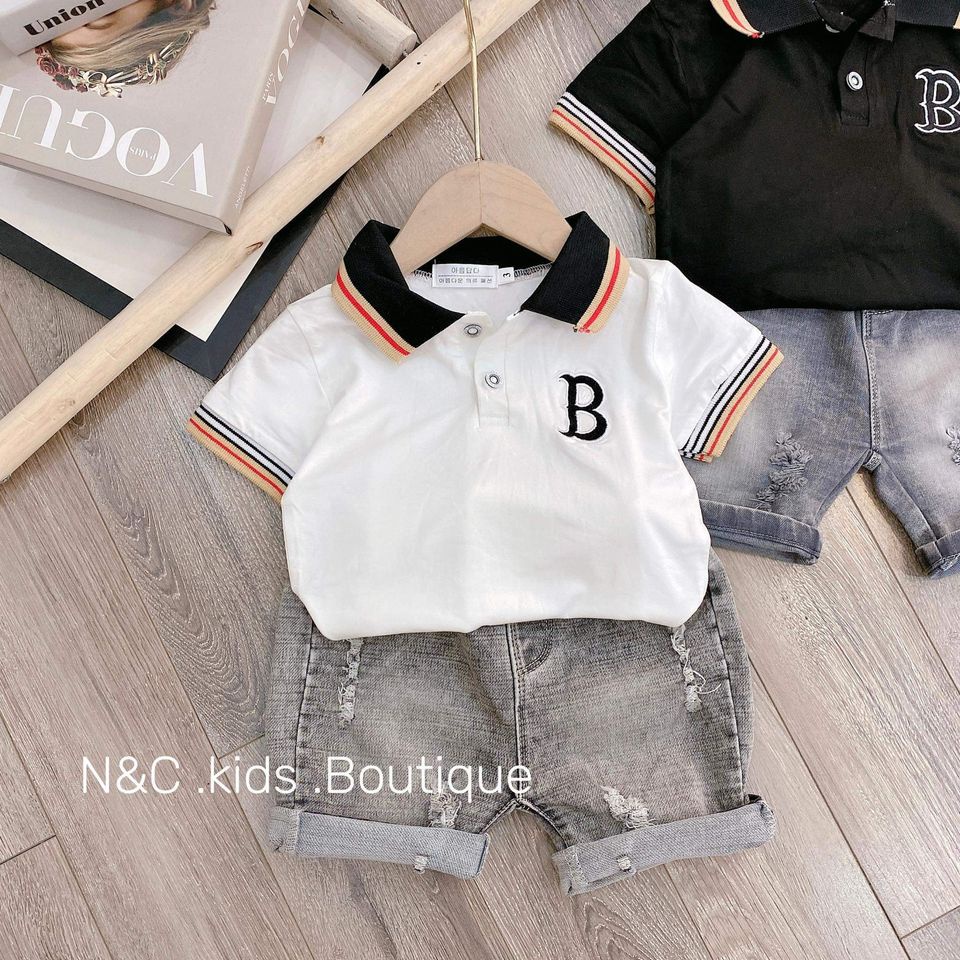 Áo thun bé trai, Size 9-33kg, Set Polo basic áo cotton co giãn, quần Jean cho bé trai sành điệu SHOP BẢO QUÂN [Nawi]