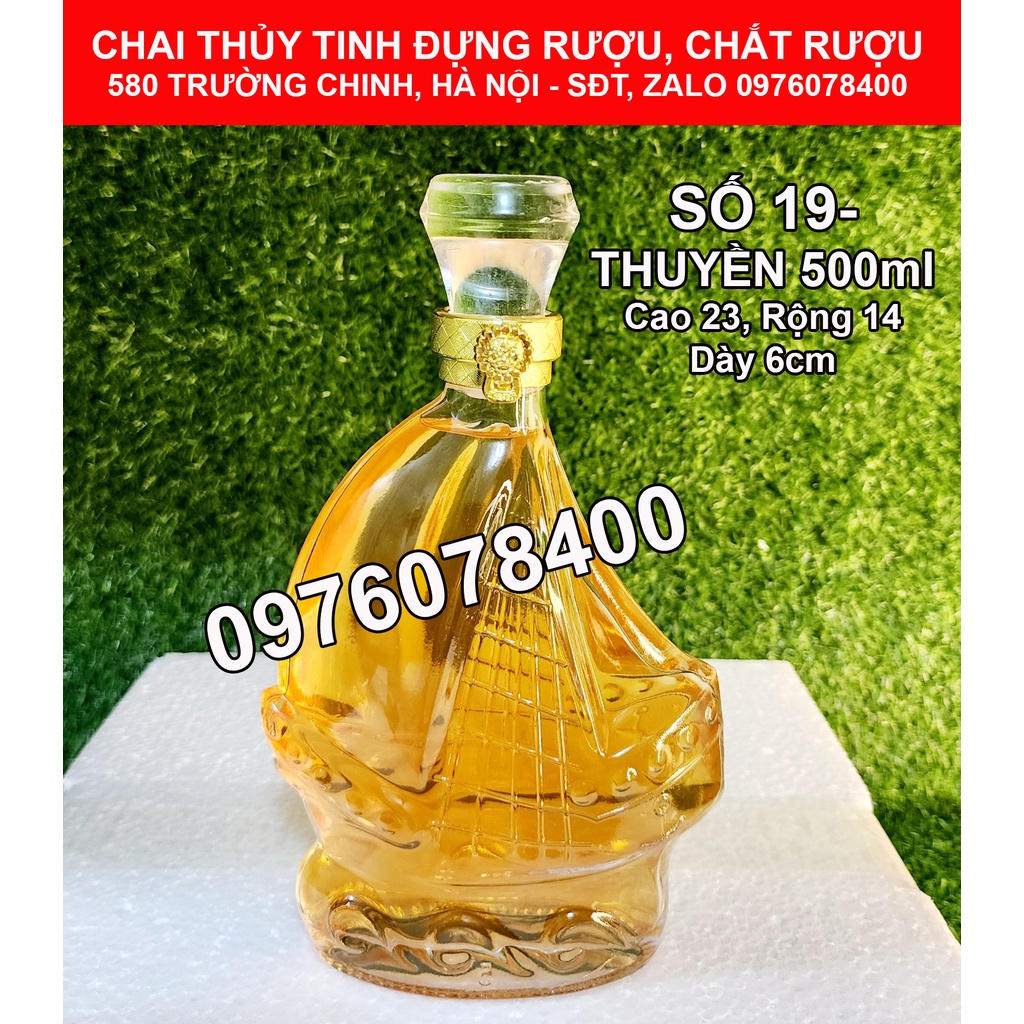 Vỏ Chai Thủy Tinh Đựng Rượu 500ml, Bình Ngâm Rượu Hình Thuyền Cao Cấp, CTT-19