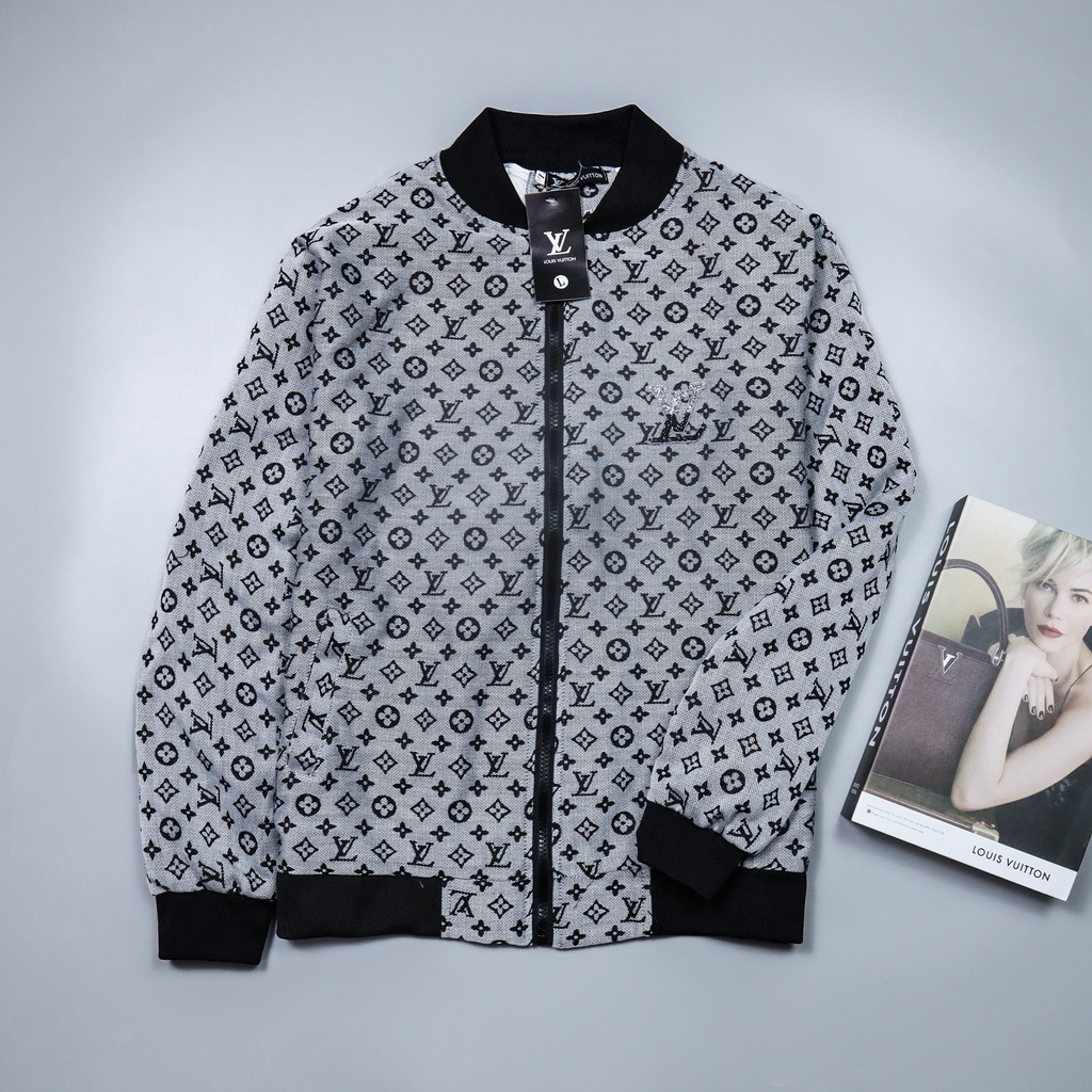 Áo Khoác Bomber Nam Di.or Phối Họa Tiết Dập Vân - Áo Khoác Bomber Đính Logo LV Cao Cấp Dành Cho Nam