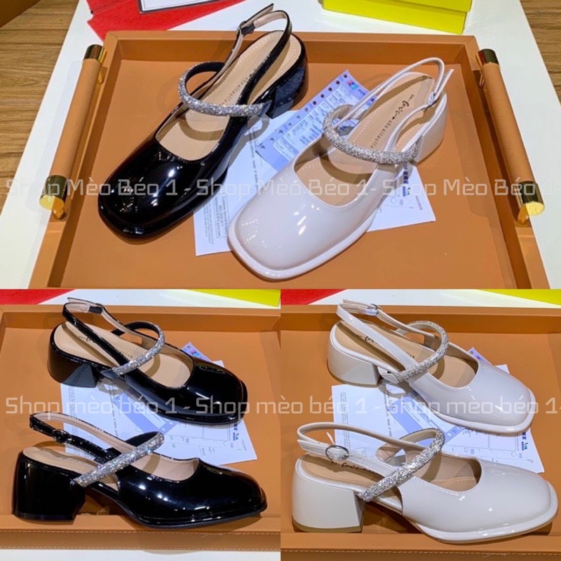 Sandal mũi vuông quai đá ngang gót thấp fullbox hàng quảng châu cao cấp