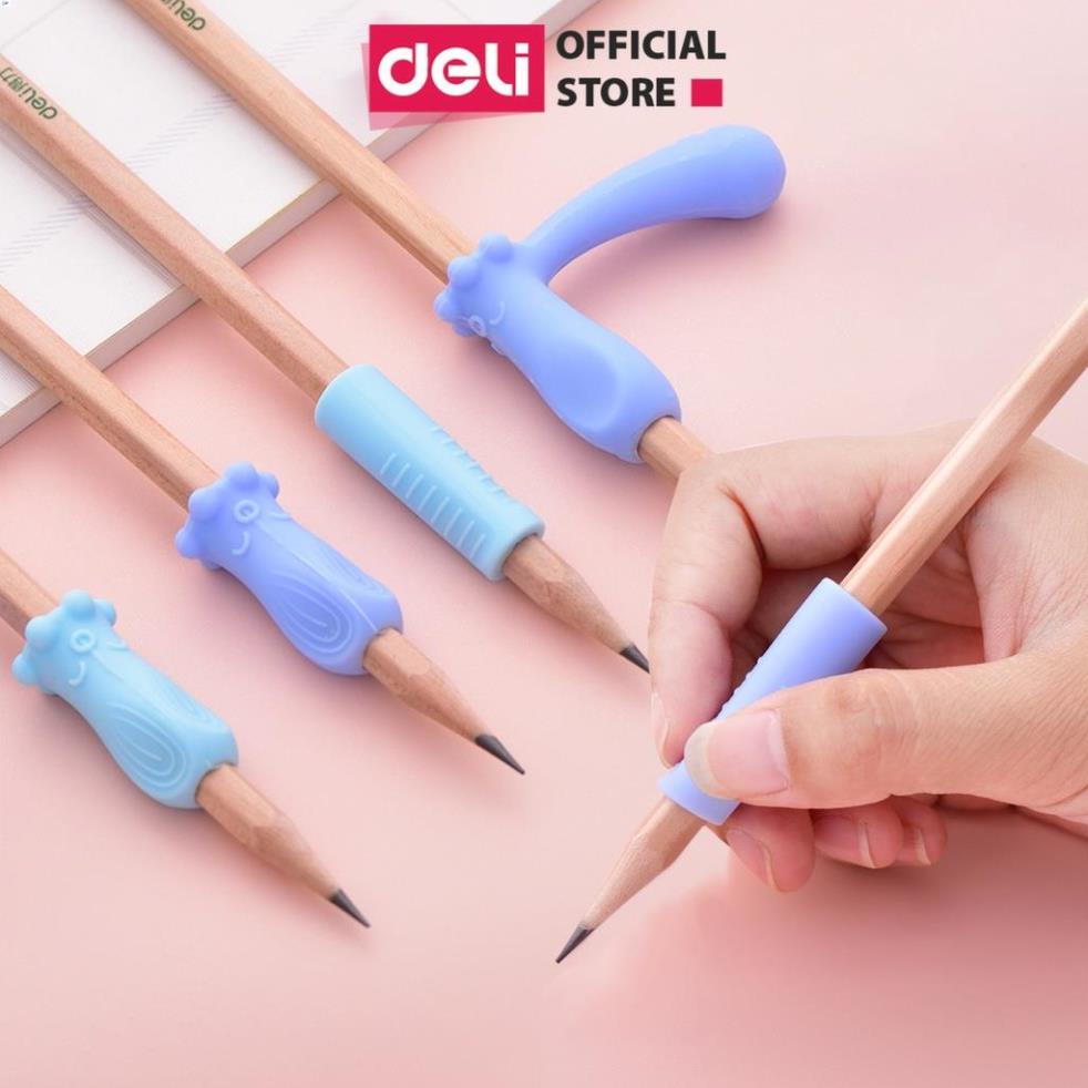 Dụng cụ định vị cầm nắm bút cho học sinh Deli điều chỉnh tư thế cầm bút cho bé tập viết chất liệu sillicon cao cấp .