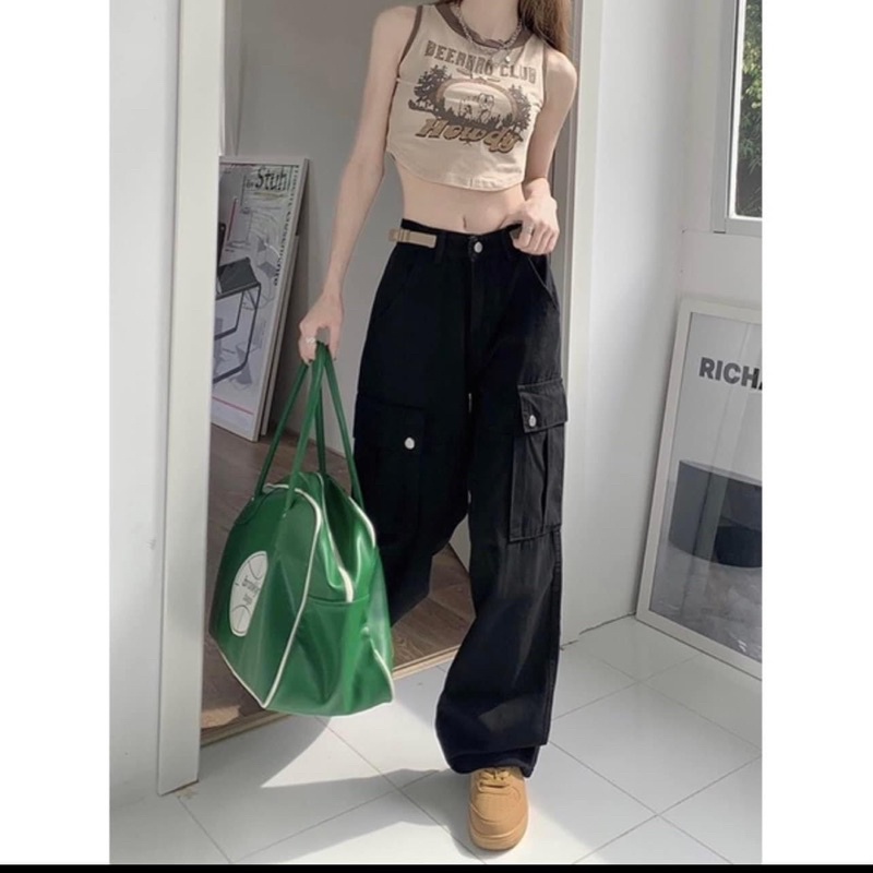 Quần Kaki Cargo Túi Hộp Ống Suông Vải Dày Dặn Unisex Nam Nữ