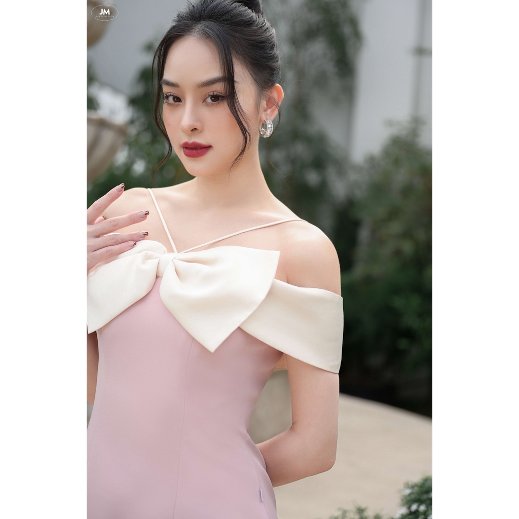 Đầm thiết kế JM Dress Design đuôi cá trễ vai trắng phối tapta nơ, chất liệu Tafta cao cấp 1P15.2211PL