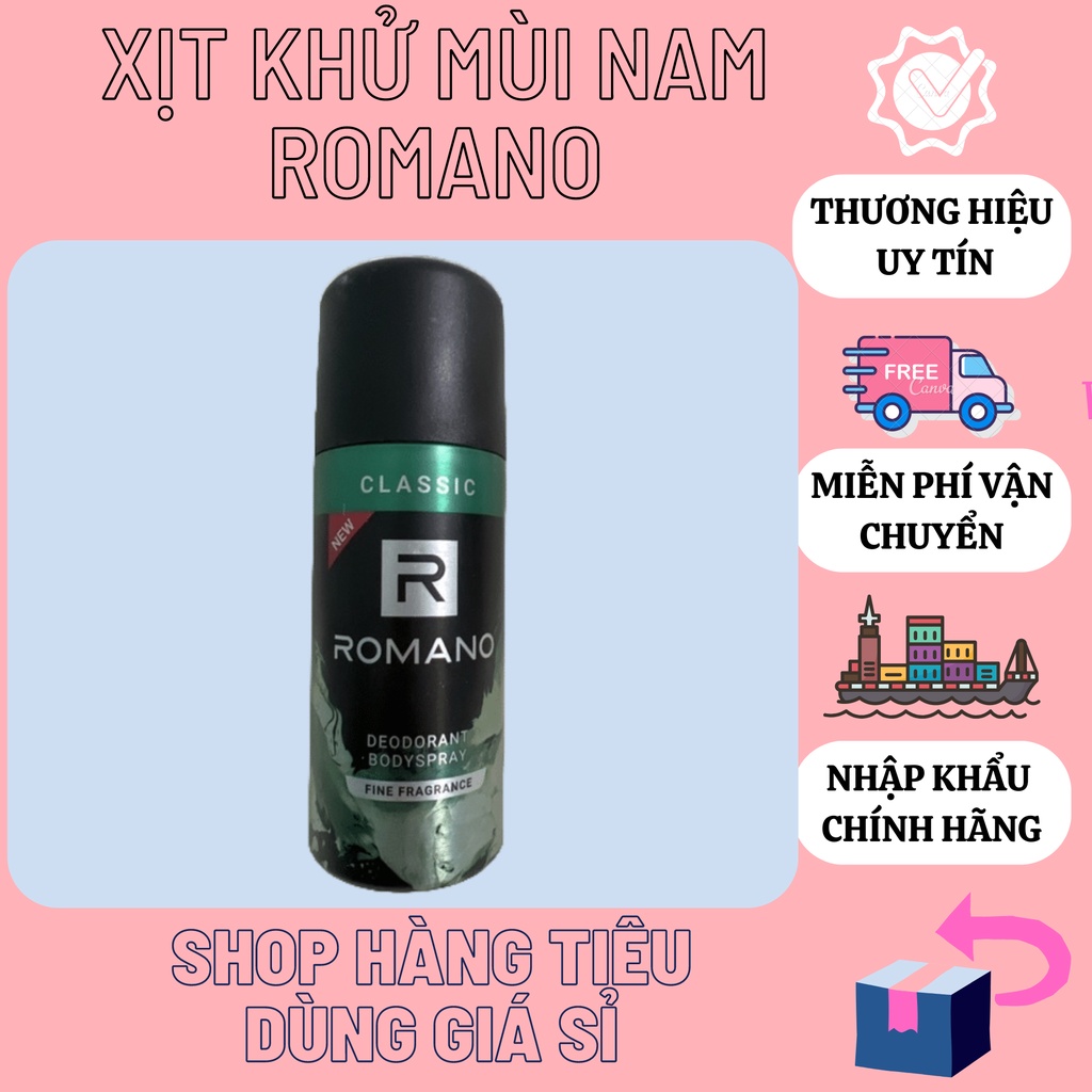 Xịt nước hoa toàn thân nam Romano 150ml Classic | Force | Vip | Attitude | Equity | Gentleman khử mùi, ngăn mồ hôi