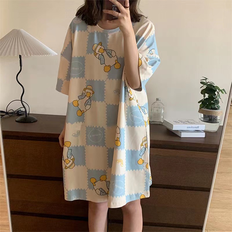 Váy Ngủ Pyjama  Váy ngủ nữ mỏng dáng rộng ngắn tay dáng rộng mặc nhà size lớn hoạt hình ngọt ngào dễ thương TTK439