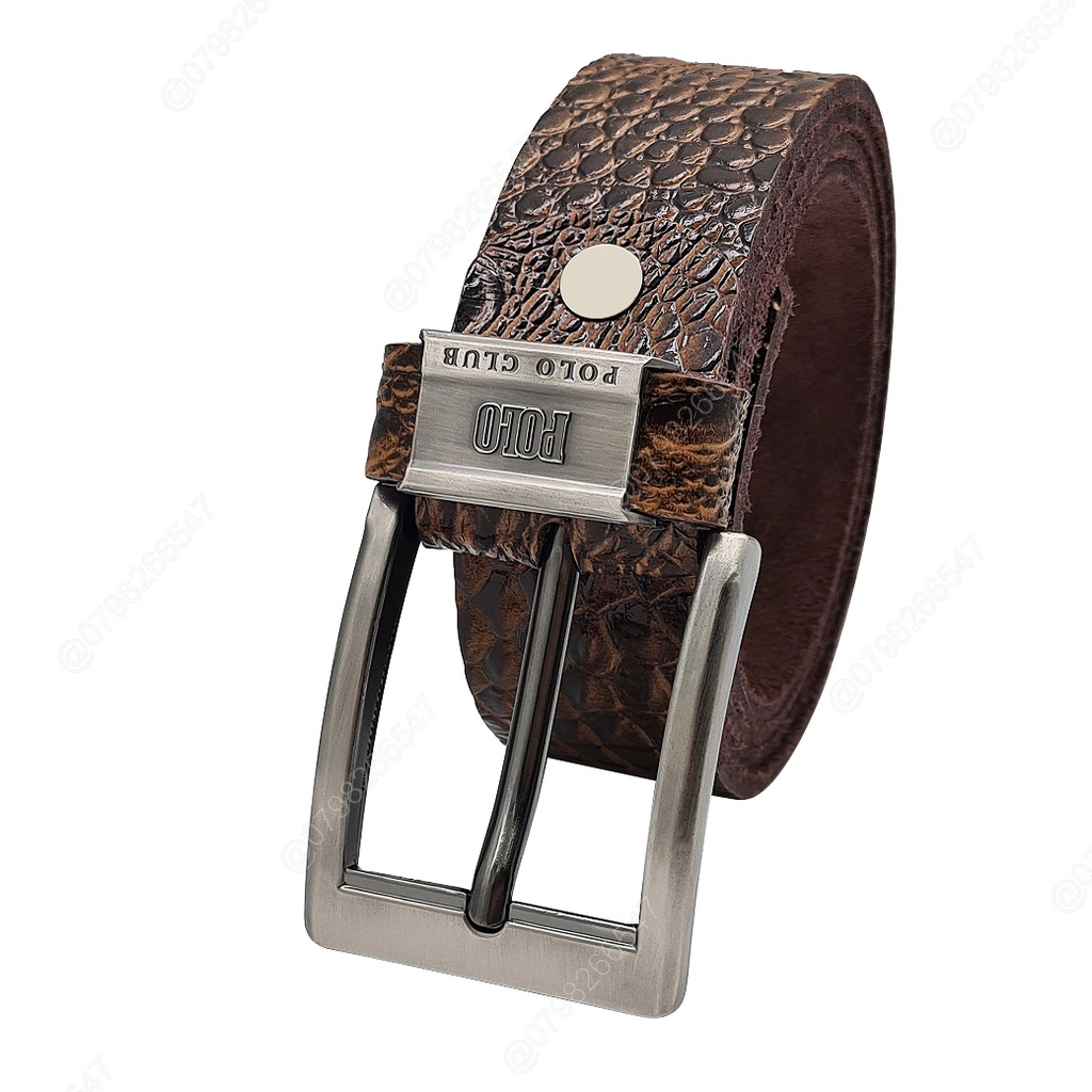 Dây da thắt lưng da bò dập vân cá sấu DHM-132 | Khoá kim mặt vuông đen nhám | Bảo hành 12 tháng