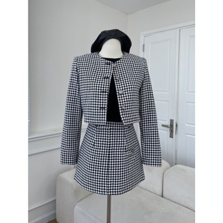Set Áo Blazer Dạ Tweed Và Chân Váy Họa Tiết Răng Sói 2 Lớp - HOO DESIGN