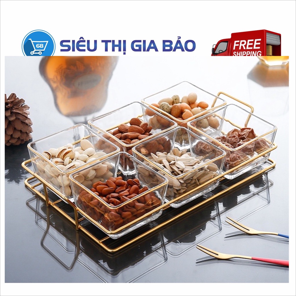 Khay Mứt Tết 6 ô Bằng Nhựa mika Có Nắp Khung Sang Trọng Tiện Lợi Dành Cho Ngày Tết