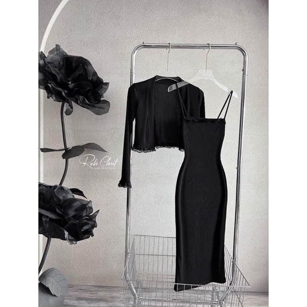 SET VÁY BODY DÁNG DÀI KÈM KHOÁC CADIGAN PHỐI REN