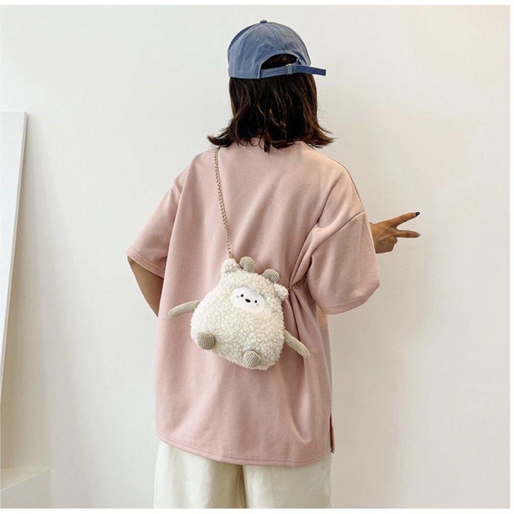 Túi Đeo Chéo Gấu Bông Con Cừu  Dây Xích - Túi Đeo Vai Gấu Xinh Xắn