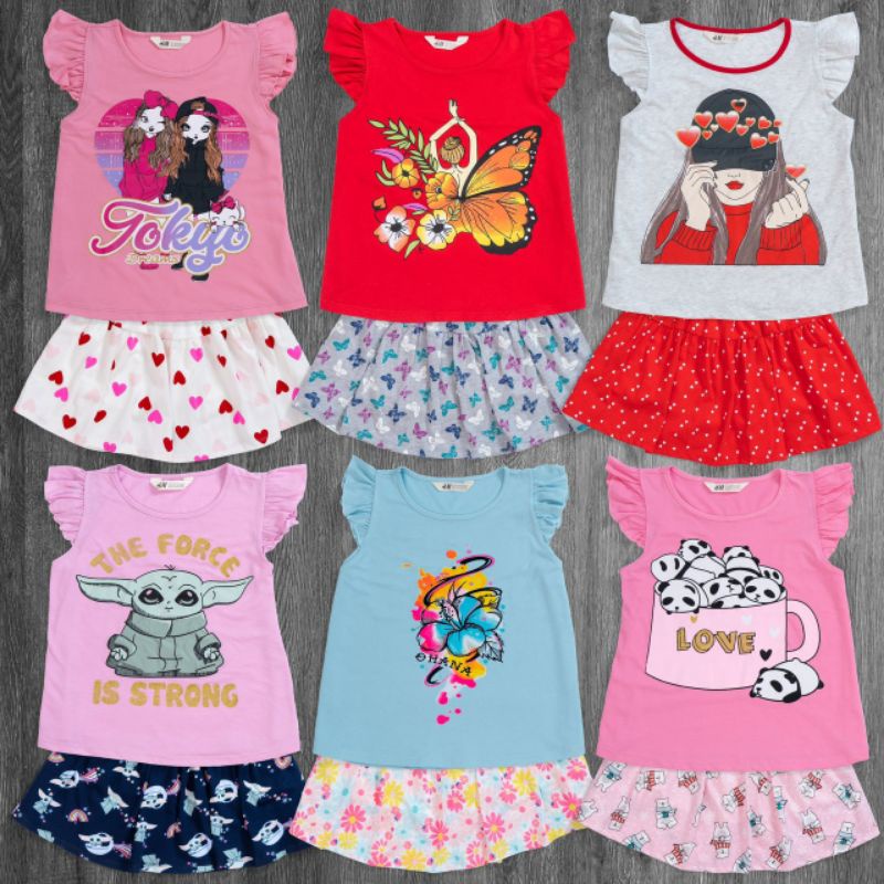 Set chân váy kèm áo thun cách điệu bé gái 20 đến 46kg chất áo thun cotton hình 3d cùng chân váy dày dặn có chip đùi
