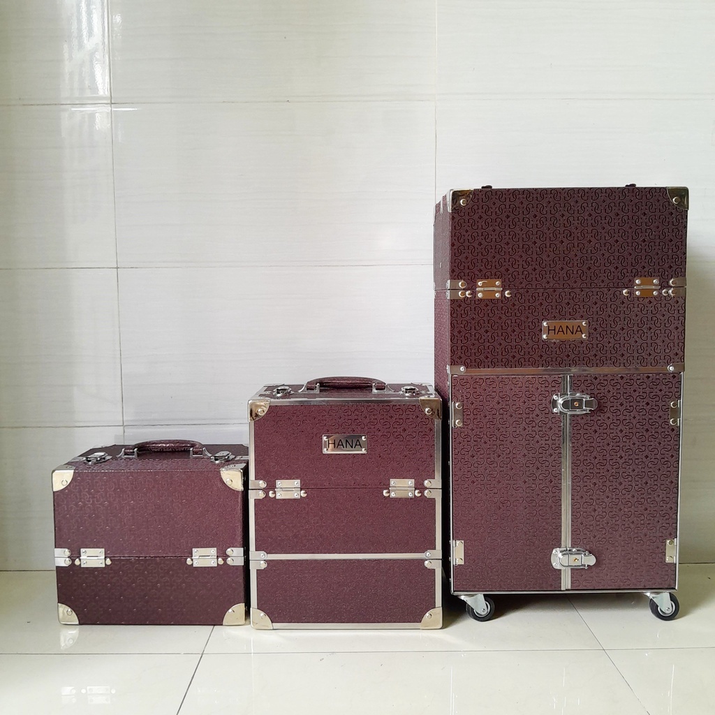 Loại 1 – Combo 3 cốp cao cấp The rucy Hana bọc góc, viền cạnh inox đựng dụng cụ trang điểm, make up, phun xăm....