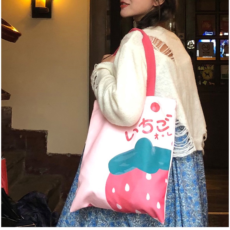 Túi Tote Vải Canvas Cỡ Lớn Có Khóa Kéo In Hình Chú Hổ Dễ Thương Cho Nữ