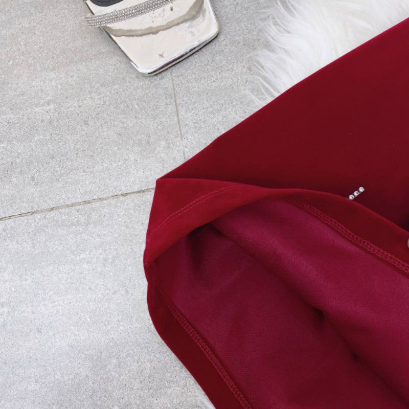 ĐẦM  NHUNG ĐỎ  ĐÍNH ĐÁ RỚT TAY PHỒNG Ảnh  chụp thật chuẩn ✨alohashop91