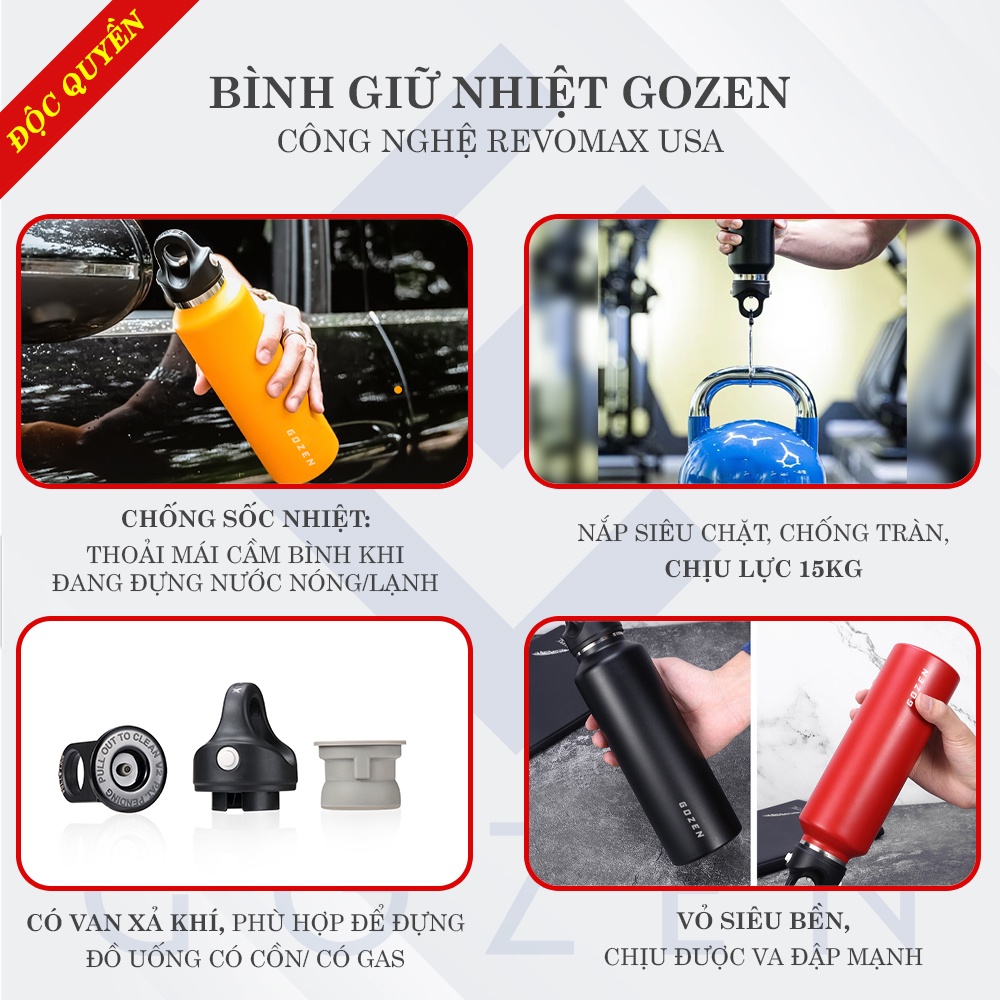 Combo 2 bình giữ nhiệt Gozen 592ml và 355ml đóng mở một giây chỉ cần một tay Twist-Free Revomax bảo hành 12 tháng