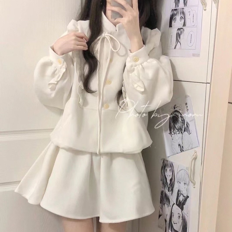 Bộ áo babydoll và chân váy xếp li dáng xoè