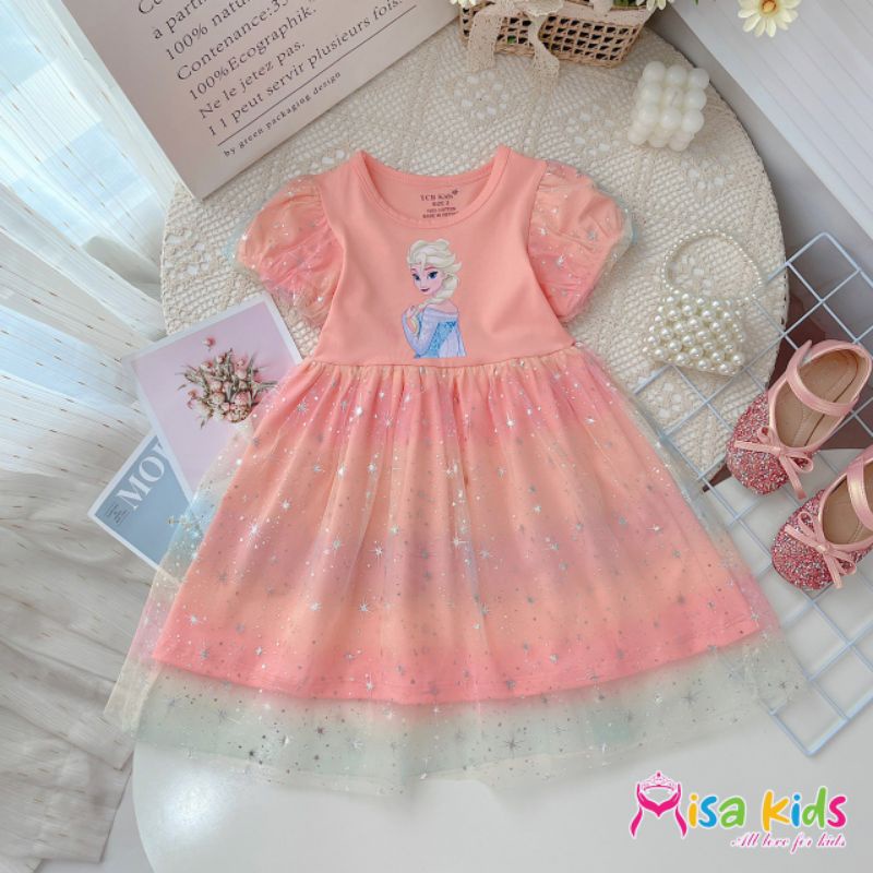 Đầm elsa phối lưới công chúa bé gái dễ thương