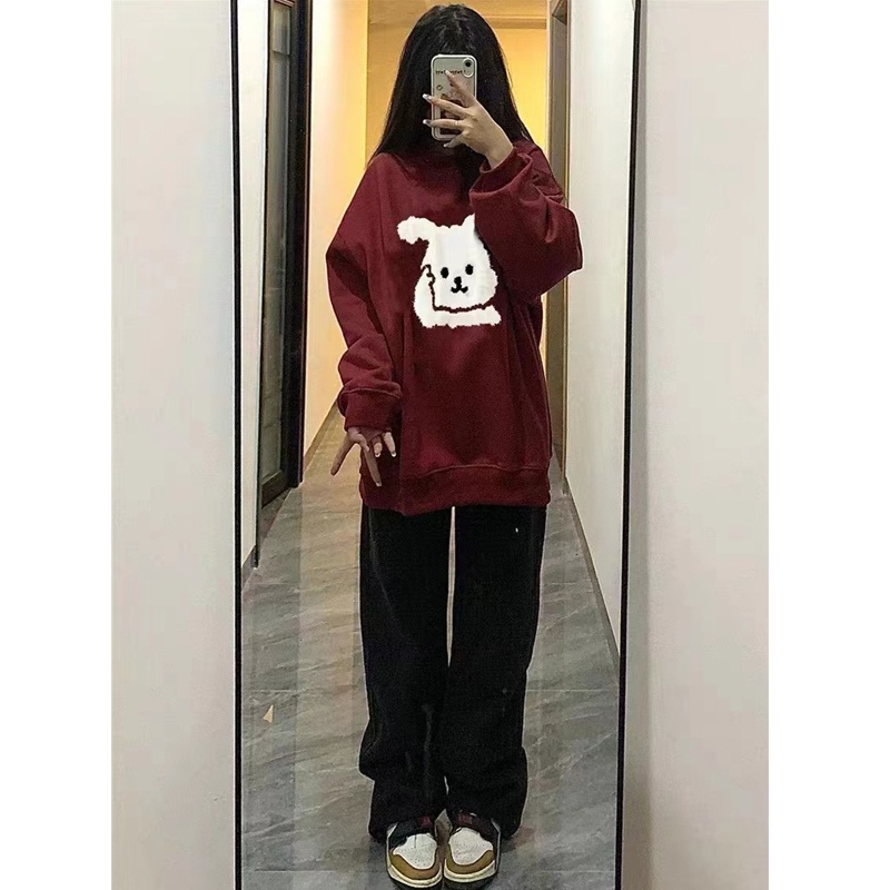 NRVP Áo Thun Nỉ Tay Dài In Hình Thỏ Năm Mới 2023 Phong Cách Hàn Quốc Thời Trang Mùa Đông Cho Nữ