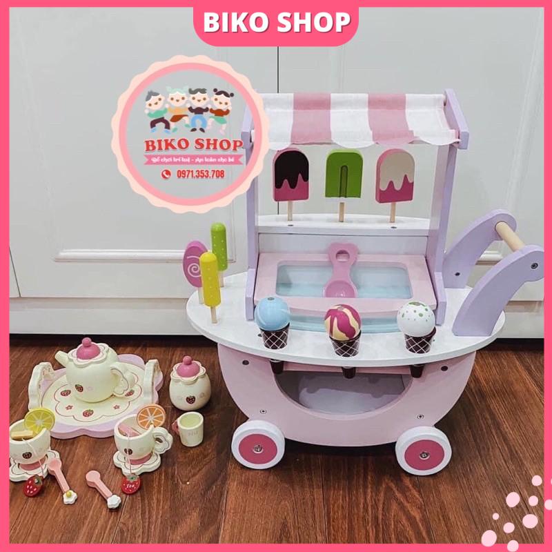 Đồ chơi xe kem bằng gỗ cao cấp cho bé - Biko Shop