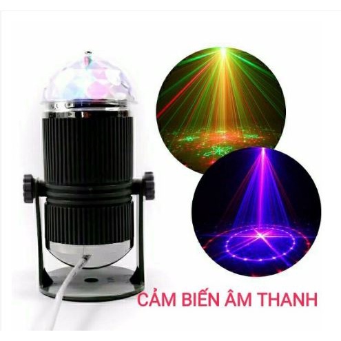 Đèn DJ Mini Nhựa 7 Màu Xanh Đỏ Vàng Chớp Nháy Xoay Tròn