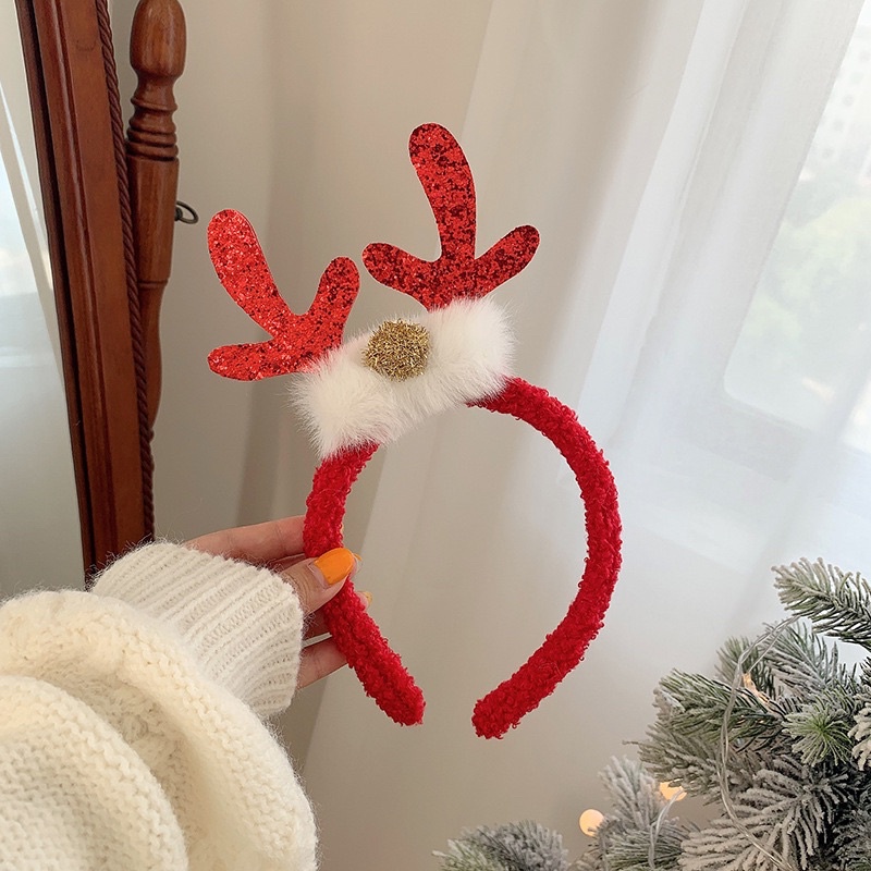 Cài tóc Giáng Sinh Noel tai tuần lộc trắng đỏ cho bé gái