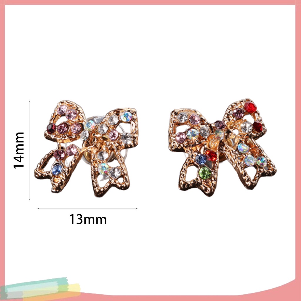 Khuyên tai hình nơ đính đá đa sắc cho nữ