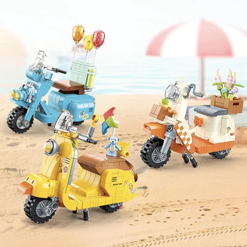 Đồ chơi xếp hình Legogi XE MÁY VESPA Jaki mô hình trang trí trưng bày phòng bàn học quà tặng sinh nhật dễ thương