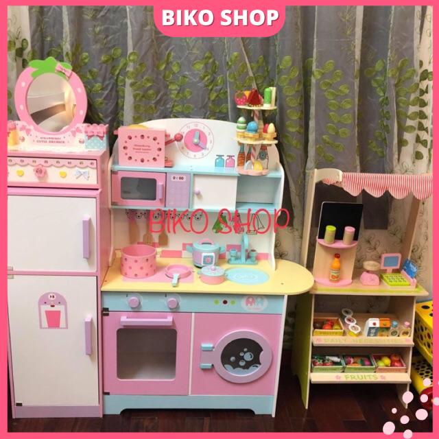 Đồ chơi bếp bằng gỗ màu hồng 101cm cho bé - Đồ chơi gỗ cho bé - Biko Shop