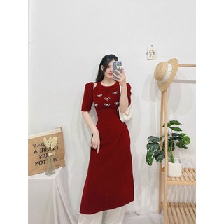 SET ÁO DÀI NHUNG ĐỎ KÈM TRANG TRÍ - Hình Shop Chụp Thật