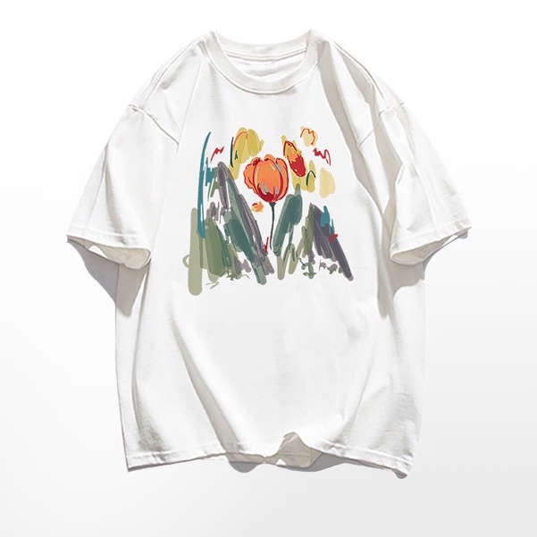 Áo Thun Ngắn Tay In Hoa Xinh Xắn Theo Phong Cách Hàn Quốc