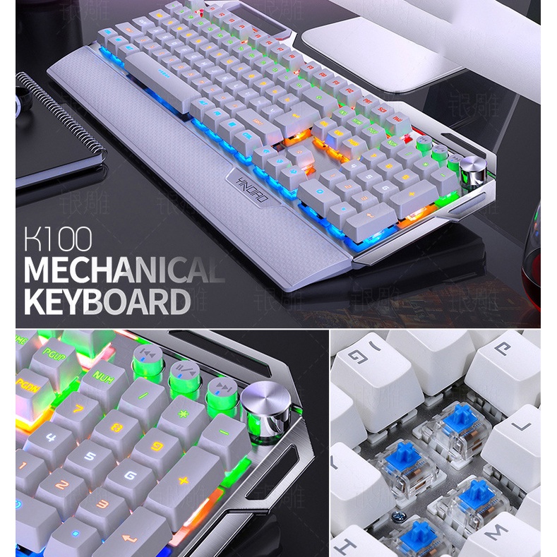 Bàn phím cơ ZTU Smart K100 chơi game 104 phím có LED có kê tay chống mỏi, núm điều chỉnh âm thanh thuận tiện