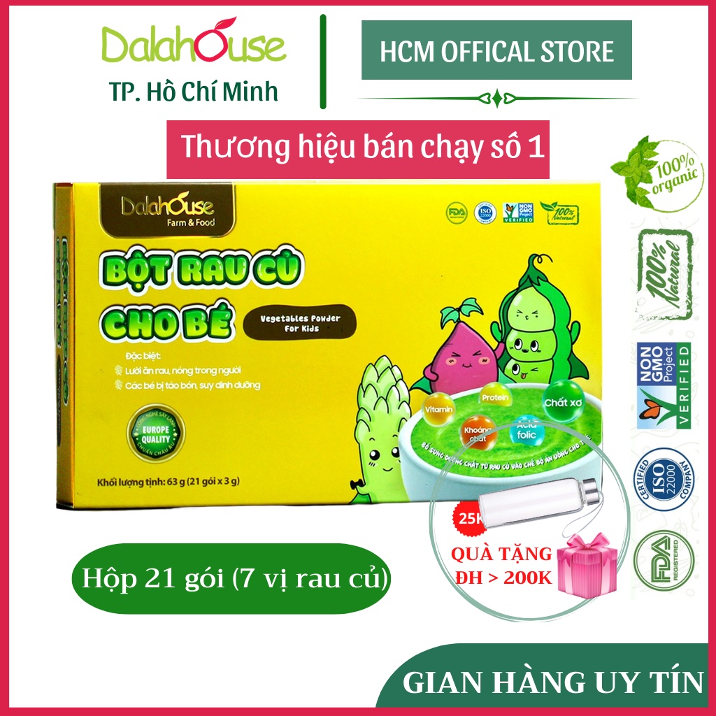 Bột Rau củ Dalahouse cho bé, 100% Organic an toàn, tiện lợi, hỗ trợ hệ tiêu hóa (7 vị rau củ)