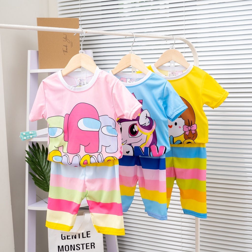 SIZE ĐẠI | Đồ bộ bé gái mịn mát in 3D hoạt hình sắc nét dễ thương đáng yêu cho bé 8-28kg