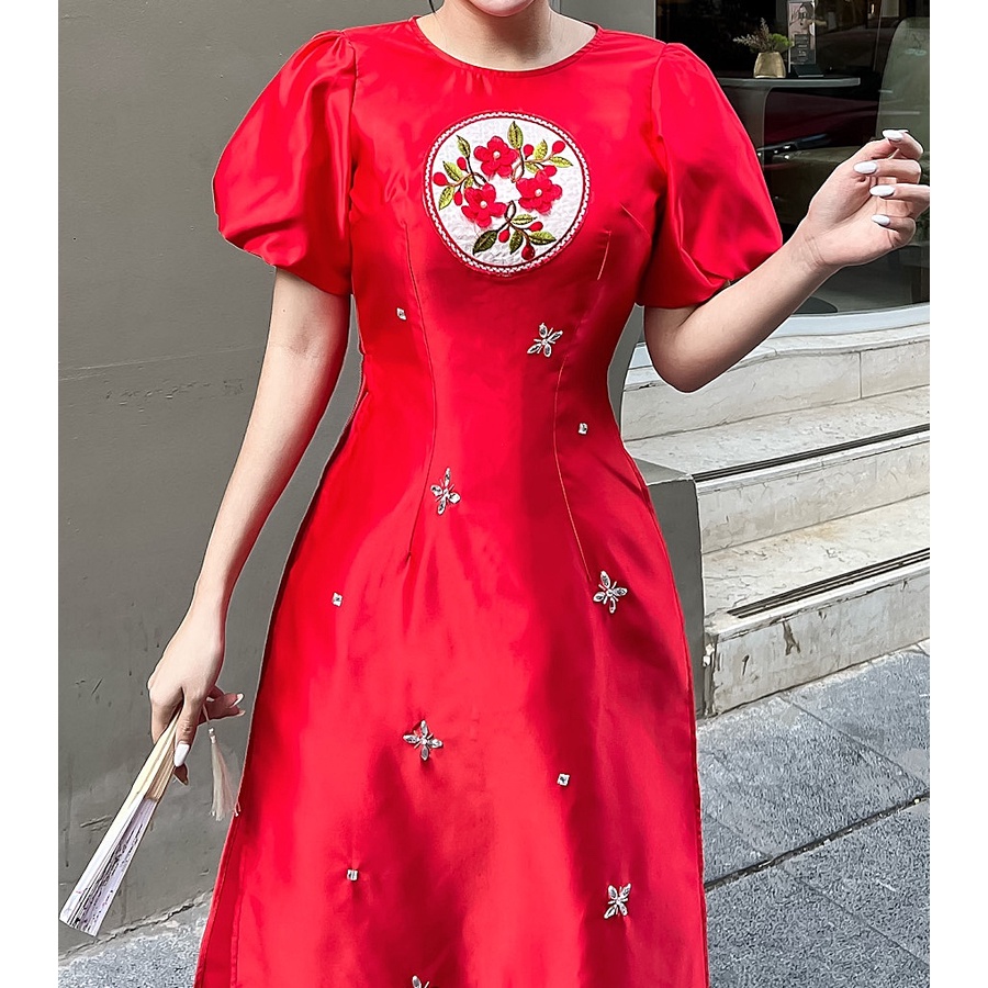 Áo dài cách tân Tapta nhung kết đá xinh xỉu AD023- Lady Fashion