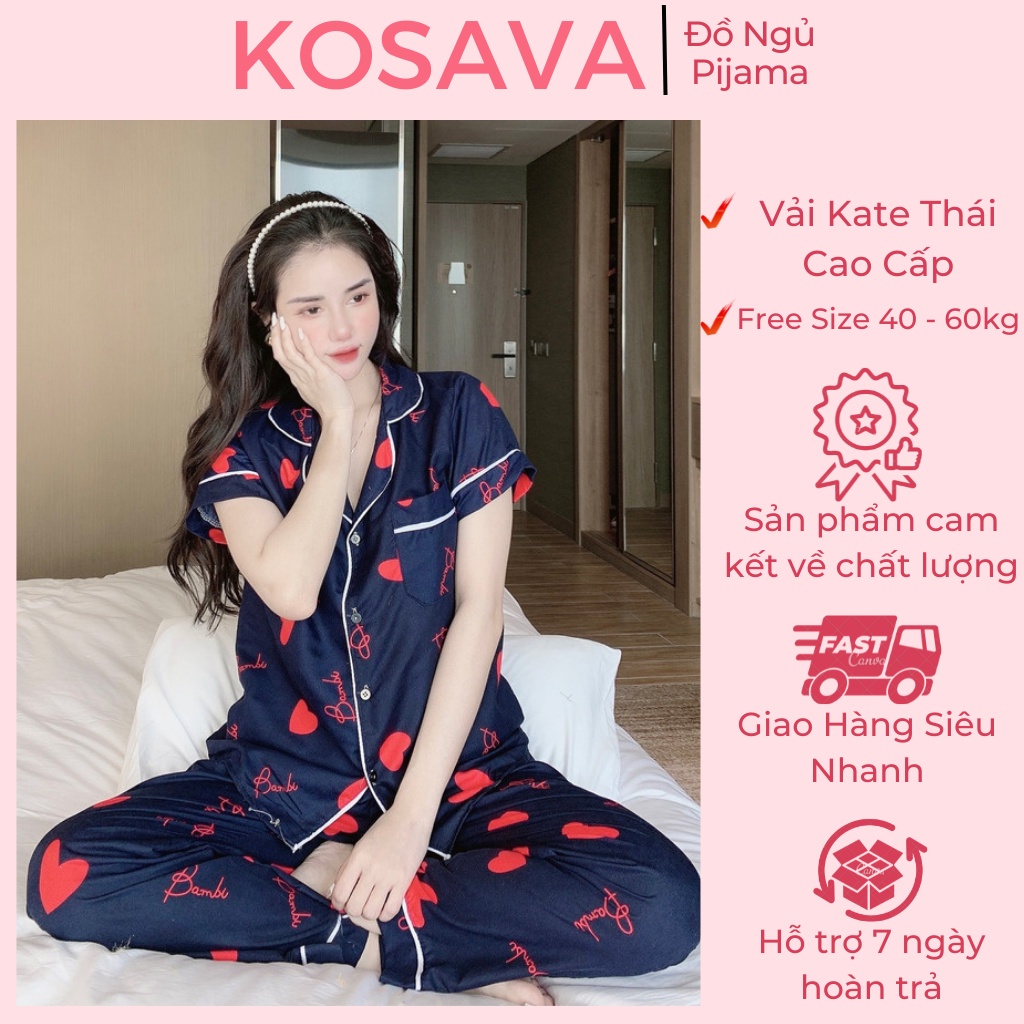 Đồ bộ nữ pijama lụa ngủ mặc nhà Kate Thái tay ngắn quần dài bigsize dễ thương KOSAVA