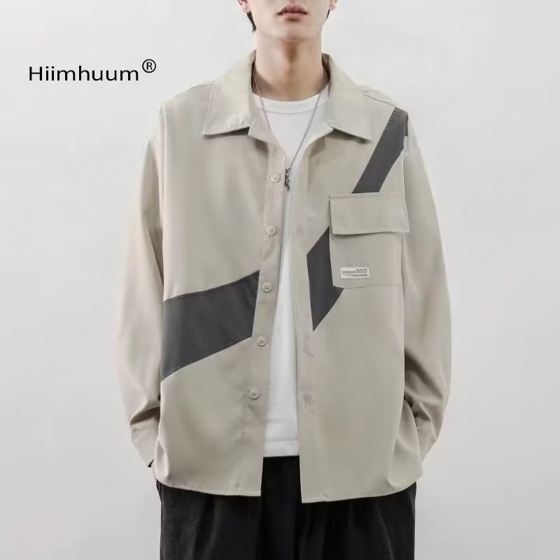 Hattongutto COD OOTD Áo Khoác Gió Dáng Rộng Cổ Đứng Phối Túi Lớn Phong Cách vintage Hàn Quốc Cho Nam