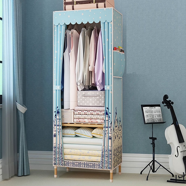Tủ vải đựng quần áo 1 buồng 2 ngăn khung gỗ thông cao cấp nhỏ gọn