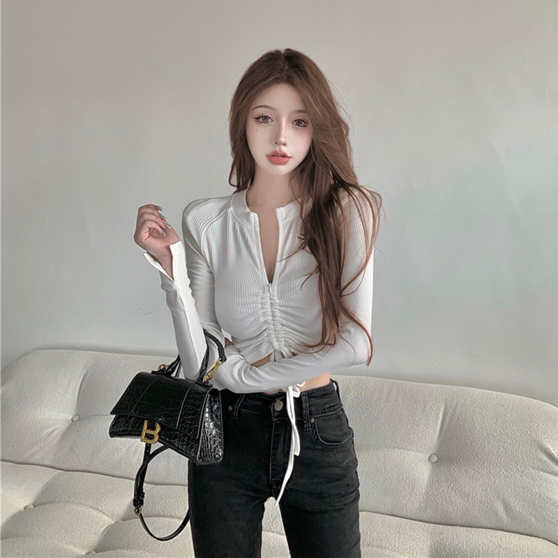 IELGY Áo Thun Tay Dài Dáng Ôm Phong Cách Thời Trang Hàn Quốc Dành Cho Nữ