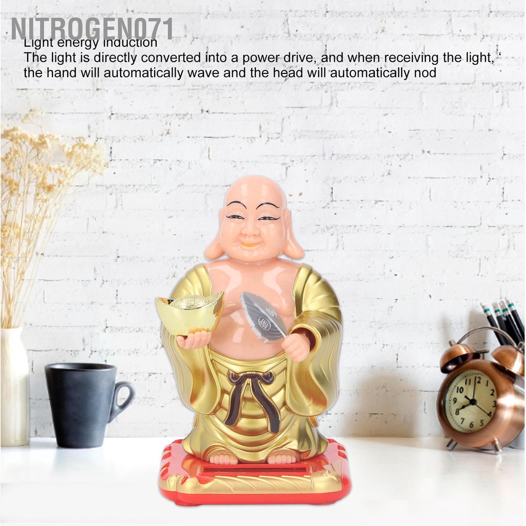 Tượng Phật Di Lặc Dáng Đứng Gật Gù Vẫy Quạt Năng Lượng Mặt Trời - Maitreya Có Đèn Trang Trí Nhà Cửa / Văn Phòng / Xe Hơi - Nitrogen071