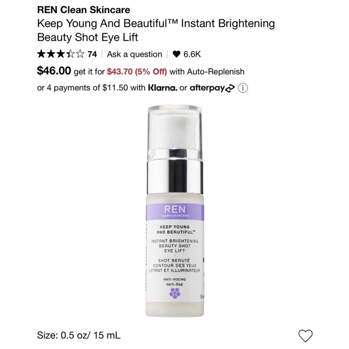 Serum nâng cơ giảm thâm quầng mắt REN Clean Skincare Keep Young And Beautiful Instant Brightening