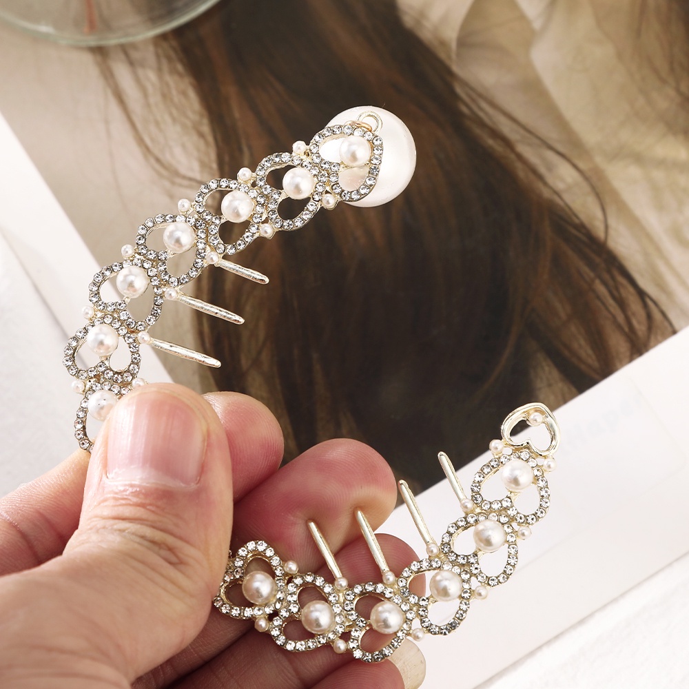 Kẹp Tóc Kim Loại Đính Đá Và Ngọc Trai Nhân Tạo Thời Trang