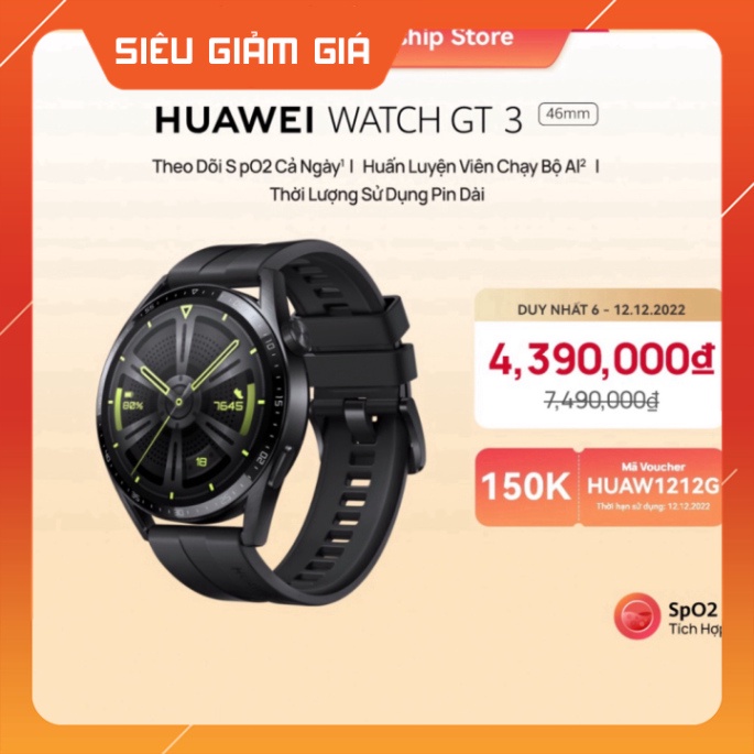 Đồng Hồ Thông Minh HUAWEI WATCH GT 3 46mm |Theo Dõi Spo2| Huấn Luyện Viên Chạy Bộ AI