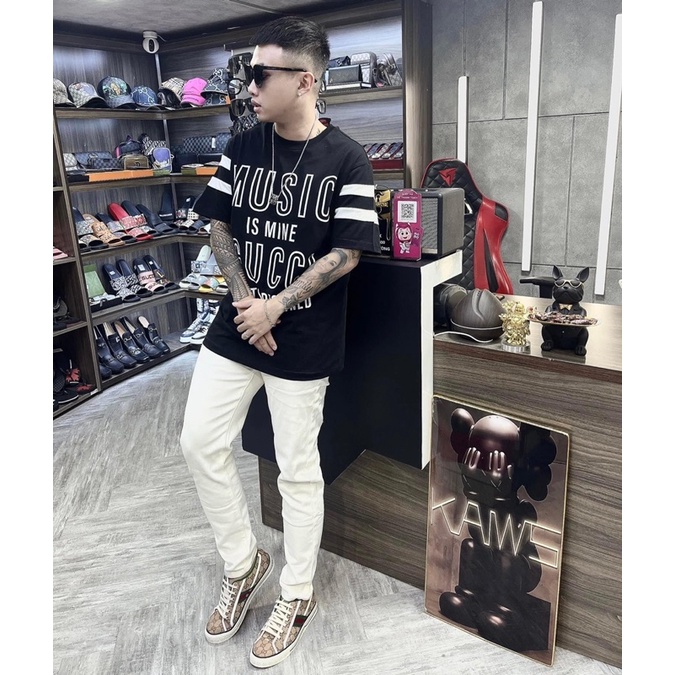 Áo Thun Cotton 100% in chữ Gucci 100, vãi mềm mịn thoáng mát hình in ép nhiệt cao cấp