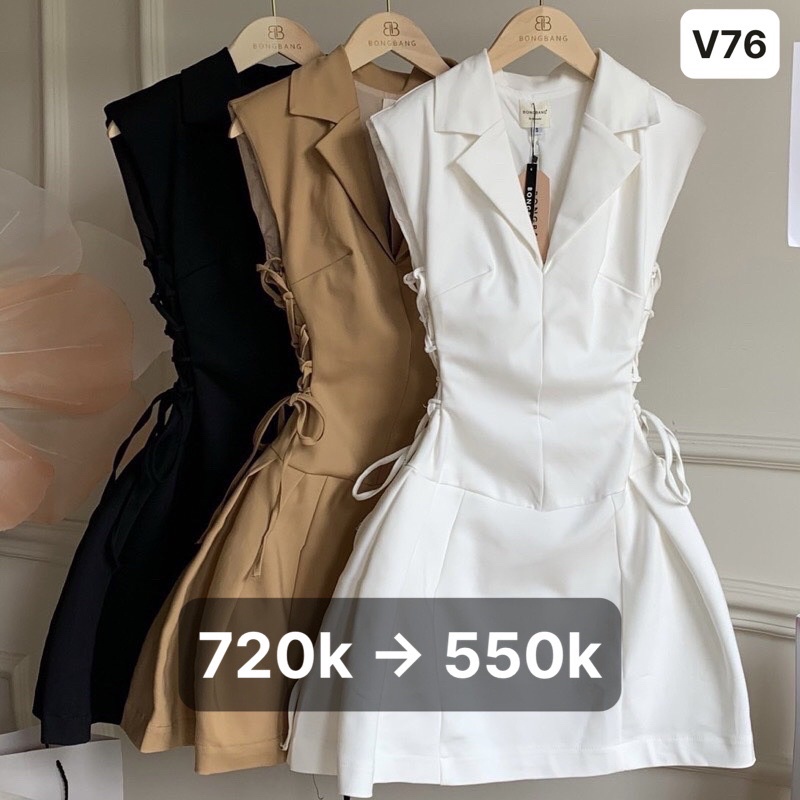 Đầm váy thiết kế Lita V76 chất cotton thun dày dặn, cổ sơ mi, áo có dây rút tạo điểm nhấn lạ mắt