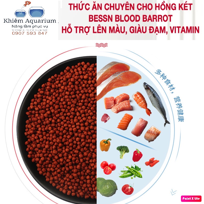 Cám nổi tăng màu cho cá hồng két và cá La hán của Bessn Blood Barrot HỘP 400G
