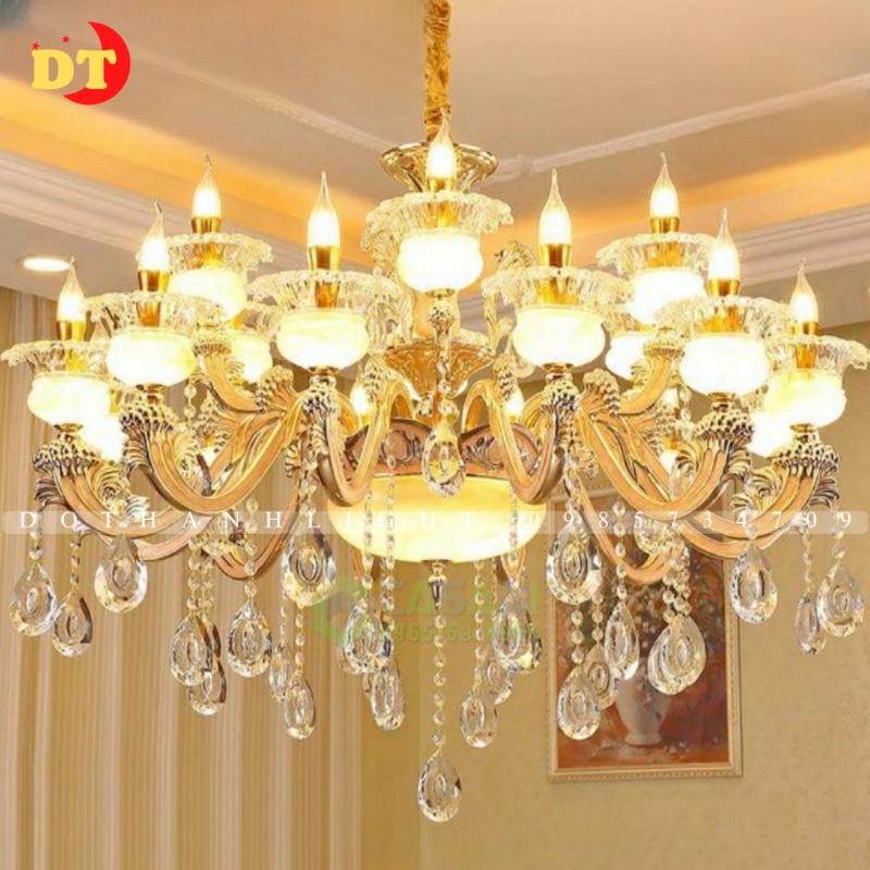 Đèn chùm tay đá hợp kim DOTHANH LIGHT 01 15 tay cao cấp phòng khách,tân cổ điển DCN